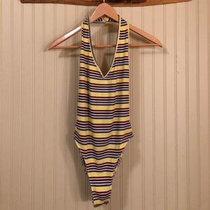 Striped halter body suit